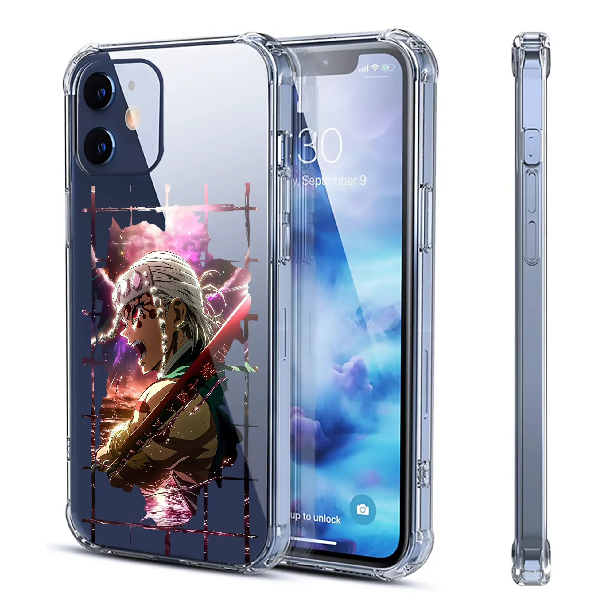 鬼滅の刃 グッズ,宇髄 天元 - IPhone 12シリーズ対応 ・ 透明スマホケース ・ クリアソフトケース ・ TPU素材 ・ 耐衝撃 ・ 高密着 ・ 防汚 防指紋 ・ 簡単着脱